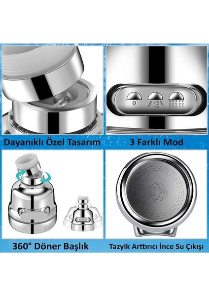 Oynar Başlıklı Musluk Başlığı Kireç Önleyici Su Tasarruflu Başlık Musluk Uzatıcı Aparat 2 Yıl Gri 3