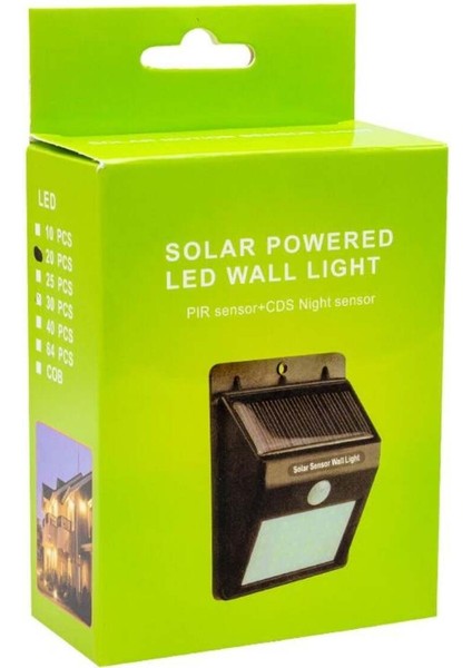 PM-4528 Solar Sensörlü Duvar Tipi 20 Ledli Beyaz LED Aplik Beyaz Işık E27 LED Ampul 0 - 250 Watt Var modelleri