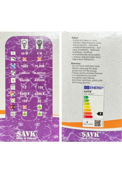 Şavk 4W (40W) 6500K (Beyaz Işık) E27 Duylu LED Top Ampul Tekli Beyaz Işık E14 LED Ampul 0 - 250 Watt modelleri