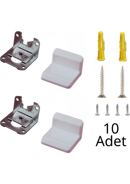 Dolap Askı Elemanı Seti 10 Adet | Duvara Dolap Montaj Sabitleme Aparatı + Montaj Vida ve Dübelleri M