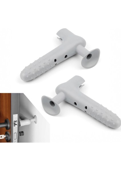 2 Adet Silikon Vantuzlu Kapı Kolu Kılıfı ,duvar Koruma Mobilya Kulpları Gri Hk