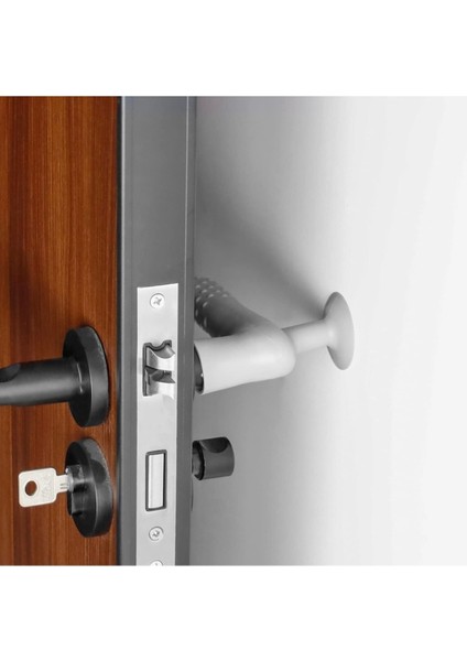 2 Adet Silikon Vantuzlu Kapı Kolu Kılıfı ,duvar Koruma Mobilya Kulpları Gri Hk