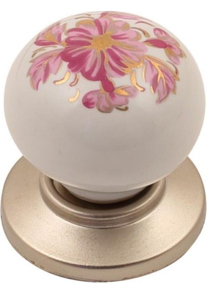 Sude Porselen Kulp Saten Pembe Çiçekli Düğme (2 Adet) Belirtilmemiş Bej