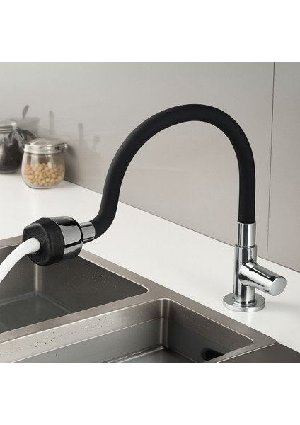 Siyah Silikonlu 2 Fonksiyonlu Kubar Musluk Başlığı – Oynar Başlık, Su Tasarrufu ve Konfor 2 Yıl Siya