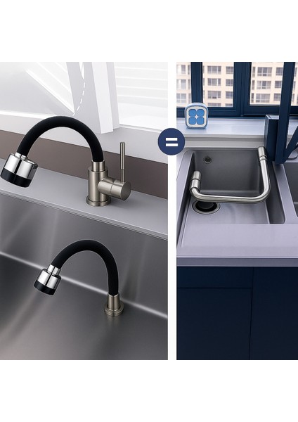 Siyah Silikonlu 2 Fonksiyonlu Kubar Musluk Başlığı – Oynar Başlık, Su Tasarrufu ve Konfor 2 Yıl Siya