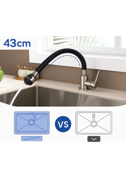 Siyah Silikonlu 2 Fonksiyonlu Kubar Musluk Başlığı – Oynar Başlık, Su Tasarrufu ve Konfor 2 Yıl Siya