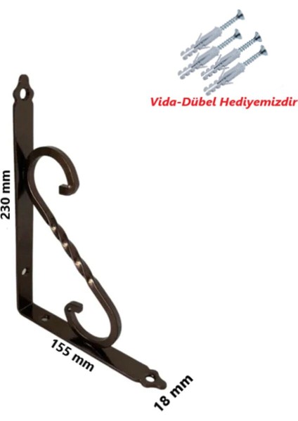 230X155 Renk Seçenekli Ferforje Metal Raf Altı L Ayak Raf Altı Siyah