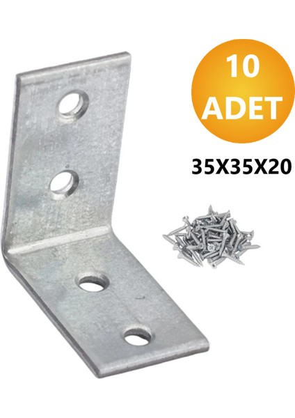 L Demiri Mobilya Eşya Dolap Duvara Sabitleme Köşebent Bağlantı Aparatı Gönye 35X35X20 mm 10 Adet Mob