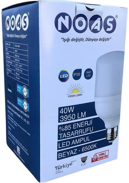 40W Torch Ampül YL95-4001 - Beyaz Tekli Beyaz Işık E27 LED Ampul 40 Watt Yok