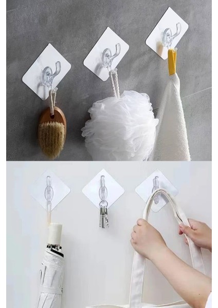 12 Parça Güçlü Yapışkanlı Şeffaf Duvar Askısı Suya Dayanıklı Banyo Mutfak Düzenleyici Pratik Askılık fiyatları