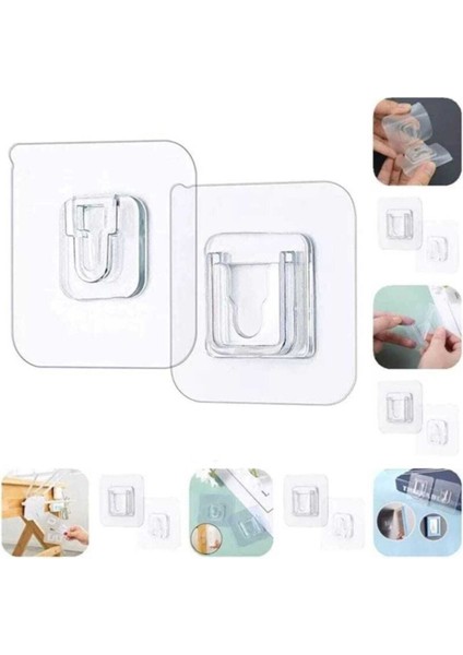 5 Li Set- Çift Taraflı Yapışkanlı Geçmeli Klips Eşya Sabitleme Askısı Şeffaf Duvar Kancası fiyatları