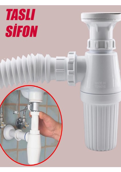 Lavabo Sifonu Körüklü Sökülebilir Tas'lı Mutfak Banyo Evye Pis Su Gideri Borusu Plastik 38 Cm. Gider