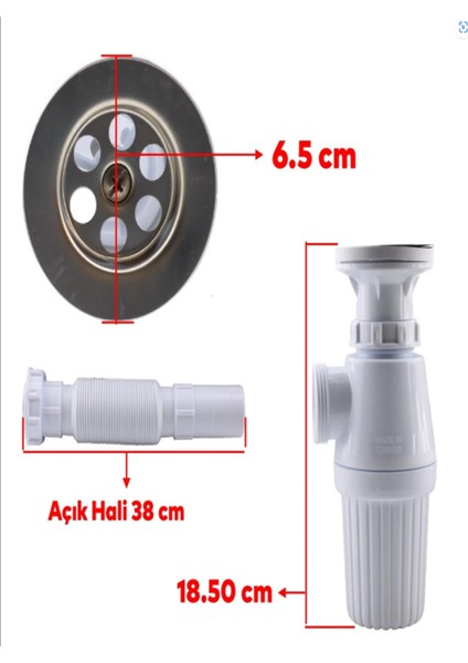 Lavabo Sifonu Körüklü Sökülebilir Tas'lı Mutfak Banyo Evye Pis Su Gideri Borusu Plastik 38 Cm. Gider fiyatları