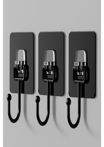 3'lü Set Kendinden Güçlü Yapışkanlı Mutfak Banyo Dolap Fayans Duvar Havlu Askısı Kanca Siyah Cn