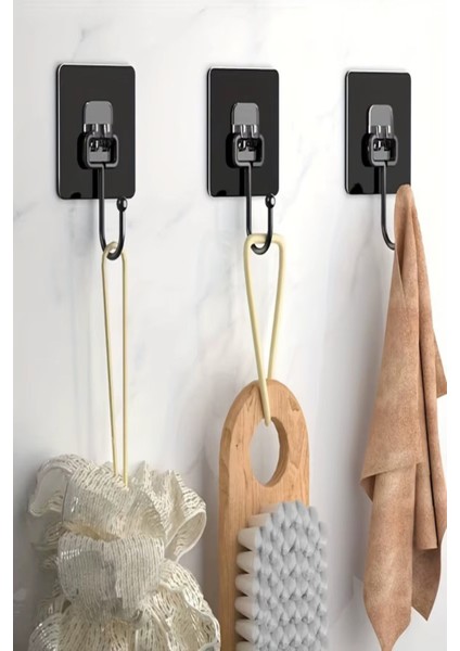 3'lü Set Kendinden Güçlü Yapışkanlı Mutfak Banyo Dolap Fayans Duvar Havlu Askısı Kanca Siyah Cn indirimleri
