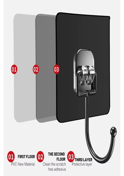3'lü Set Kendinden Güçlü Yapışkanlı Mutfak Banyo Dolap Fayans Duvar Havlu Askısı Kanca Siyah Cn