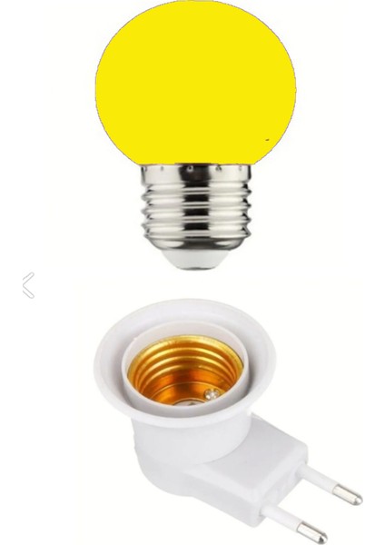 Açma Kapama Anahtarlı Duy Fişli + 1W Tasarruflu E27 LED Gece Lambası Sarı Işık Tekli Sarı Işık E27 L