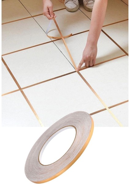 50 Metre Fayans Arası Şerit Dekoratif Yapışkan Renkli Dekor Su Geçirmez Sızdırmaz 1 cm 50 Metre Gold