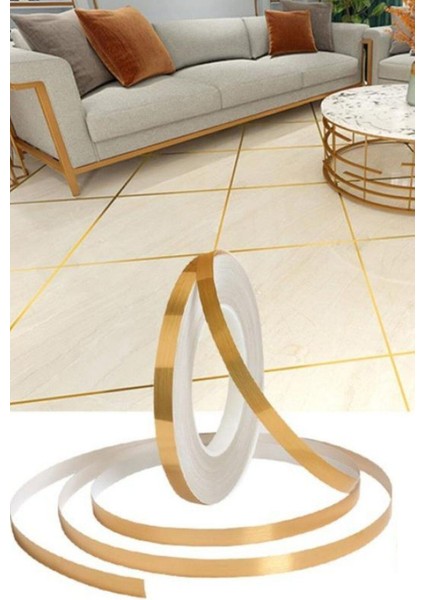 50 Metre Fayans Arası Şerit Dekoratif Yapışkan Renkli Dekor Su Geçirmez Sızdırmaz 1 cm 50 Metre Gold