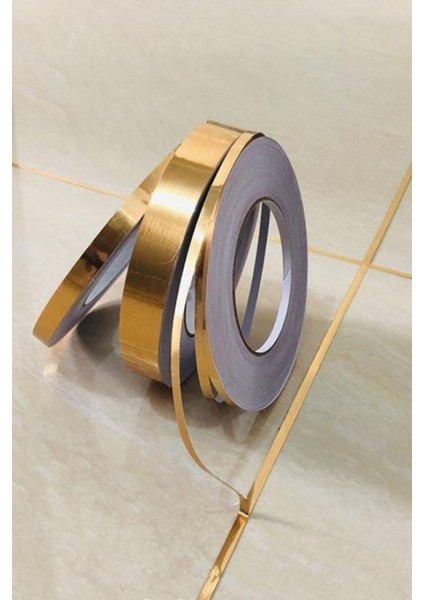 50 Metre Fayans Arası Şerit Dekoratif Yapışkan Renkli Dekor Su Geçirmez Sızdırmaz 1 cm 50 Metre Gold