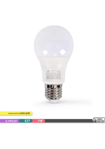 A60 LED Ampul 3000K Gün Işığı 800LM 9W E27 Gün Işığı E27 LED Ampul 9 Watt Yok A'dan G'ye A 94AA2EEA-
