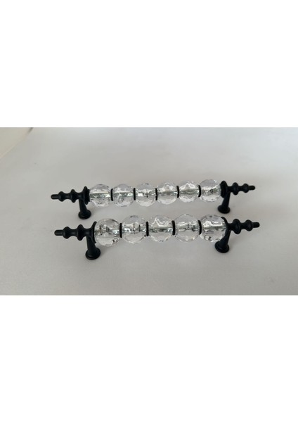 Polimer 160 mm Şeffaf Kristal Boncuk Siyah Kulp Dolap Mutfak Çekmece Vestiyer Kulp Mobilya Kulpları