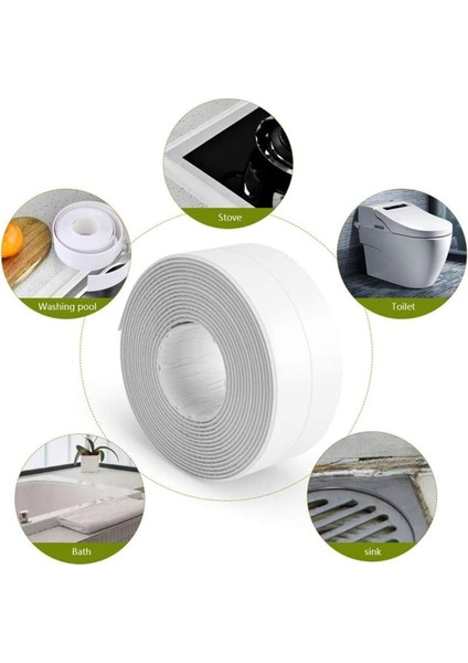Banyo Duvar Köşe Sızdırmazlık Bandı Lavabo Kenar Küfe Dayanıklı Su Geçirmez Kendinden Yapışkanlı Tam