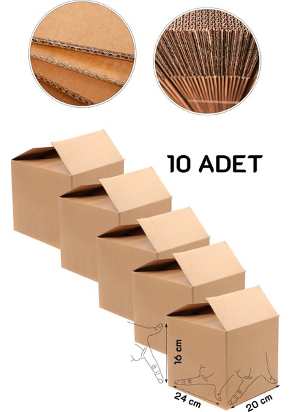 Çift Oluklu Özel Ölçü Kutu Box 24 x 20 Yükseklik : 16 cm Mukavemetli Dayanıklı Sert Koli ( 10 Adet )
