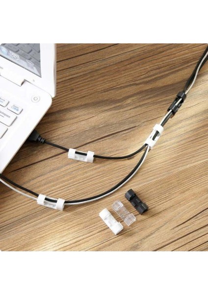 Kablo Tutucu Yapışkanlı Mini 20LI Kanal USB Şarj Veri Kablosu Tutucu Yapışkanlı Kordon Beyaz Beyaz