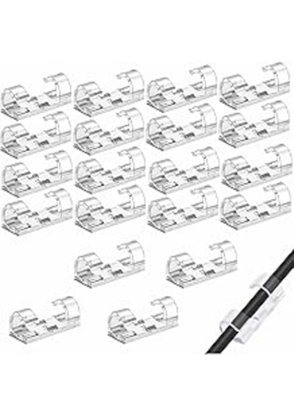 Sogex Kablo Sabitleyici ve Düzenleyici Klips 20 Adet, Yapışkanlı Kablo Tutucu Klips, Duvar, Cam ve T