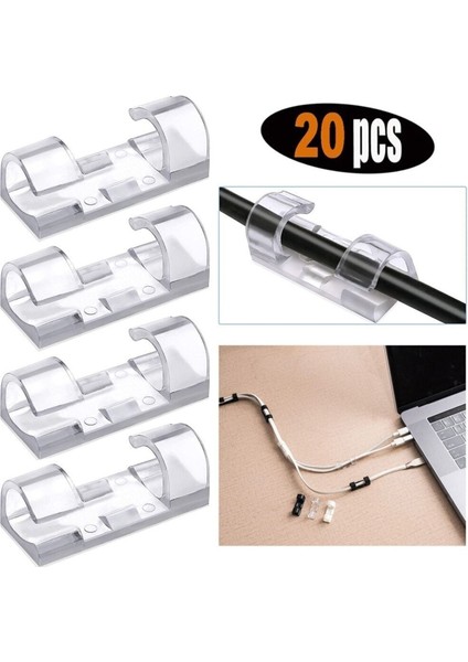 20 Adet Kablo Sabitleyici Düzenleyici Duvar Fayans Cam Kablo Tutucu Yapışkanlı Organizer Klipsler