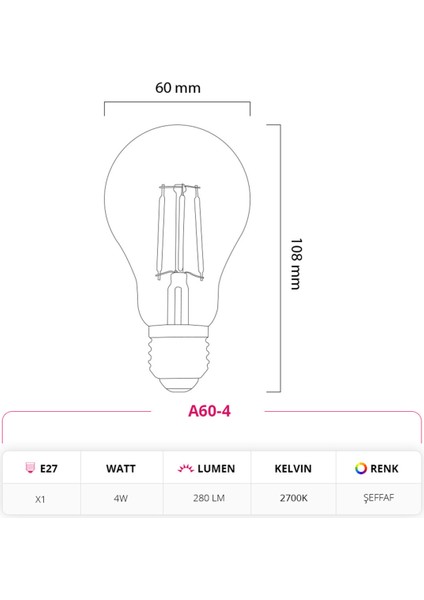 4W 220V E27 Rustik A60 LED Ampul A60-4 Tekli Sarı Işık E27 Rustik Ampul 4 Watt Yok A'dan G'ye F fiyatları