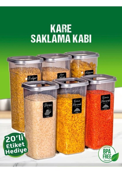 6 Adet 12 Parça 1,7 Litre Jumbo Boy Kare Erzak Saklama Kabı Seti 20 Etiket Hediyeli fiyatları