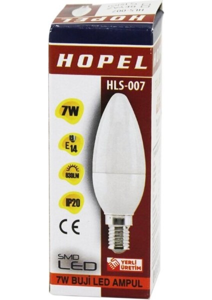 7W - E14 Buji LED Mum Ampul 630LM HLS-007 (4396) Tekli Beyaz Işık G4 Tasarruflu Ampul 7,5 Watt Yok T
