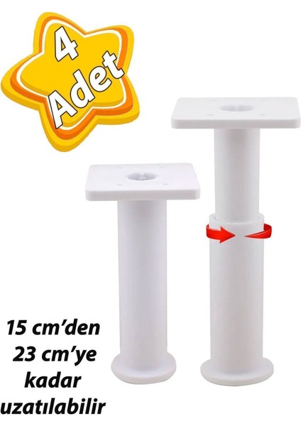 4 Adet Modül Ayarlanabilir Destek Ayağı 15 x 23 cm Beyaz Ayak Mobilya Kanepe Baza Koltuk Ünite Ayakl