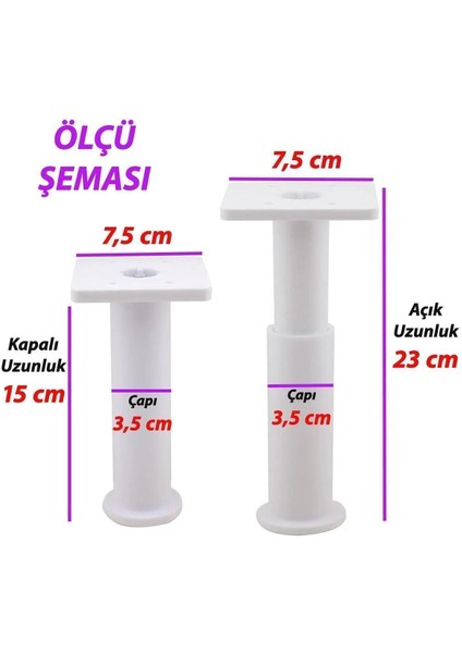 4 Adet Modül Ayarlanabilir Destek Ayağı 15 x 23 cm Beyaz Ayak Mobilya Kanepe Baza Koltuk Ünite Ayakl modelleri