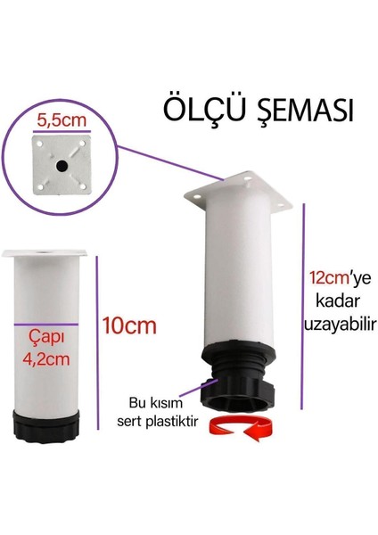 4 Adet Metal Ayarlanabilir 10 cm Beyaz Destek Ayak Mobilya Kanepe Baza Koltuk Dolap Sehpa Ayağı Masa modelleri