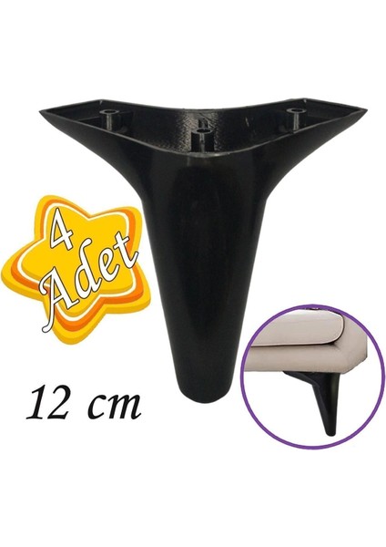 4 Adet Zelve 12 cm Siyah Lüx Mobilya Kanepe Sehpa Ünite Koltuk Ayağı Baza Ayak Masa Ayakları Siyah T