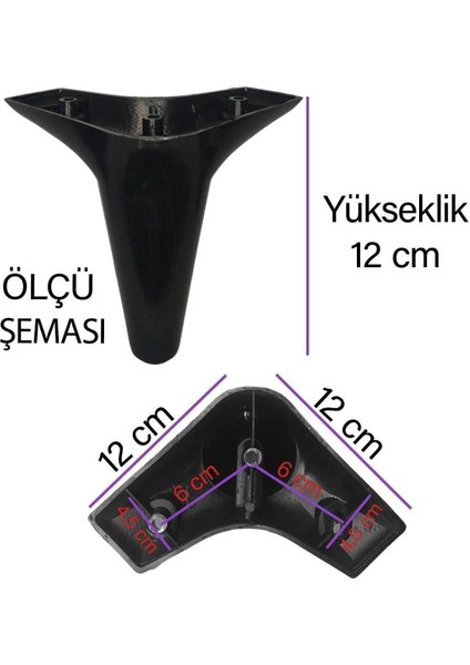 4 Adet Zelve 12 cm Siyah Lüx Mobilya Kanepe Sehpa Ünite Koltuk Ayağı Baza Ayak Masa Ayakları Siyah T modelleri