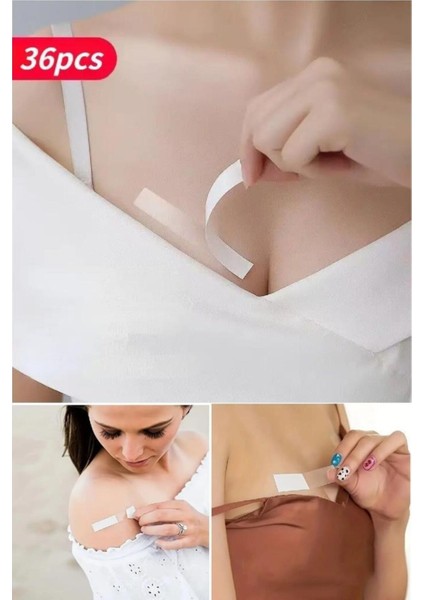 36 Parça Şeffaf Elbise Sabitleyici Dekolte Takı Kıyafet Sabitleme Bandı Elbise Kaydırmaz Bant Çift T
