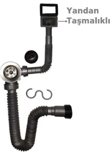 Mutfak Evye Lavabo Sifonu Yandan Taşmalıklı Sifon Gri/beyaz Tesisat Malzemeleri