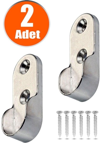 Nobel Askı Flanşı Krom Oval Dolap Elbise Askı Aparatı (2 Adet) Dolap Içi Düzenleyiciler Gri Tr