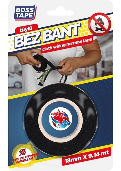 Yanmaz Kumaş Tüylü Bez Kablo Izolasyon Bandı EN:18MM BOY:9,14MT Titreşim Engeller Hızlı Yapıştırıcı