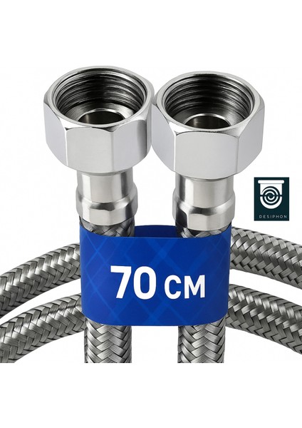70 cm Paslanmaz Çelik Örgülü Flex Hortum – 3/8"x3/8" Klozet & Taharet Musluğu Bağlantı Hortumu 2 Yıl