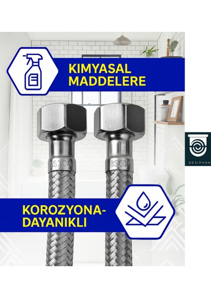 70 cm Paslanmaz Çelik Örgülü Flex Hortum – 3/8"x3/8" Klozet & Taharet Musluğu Bağlantı Hortumu 2 Yıl modelleri
