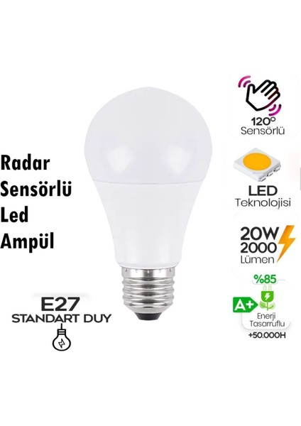 Sensörlü LED Ampül Hareket Algılayıcılı E27 Duy 10W 2000 Lümen Hareket Sensörlü LED Lamba Işık Tekli
