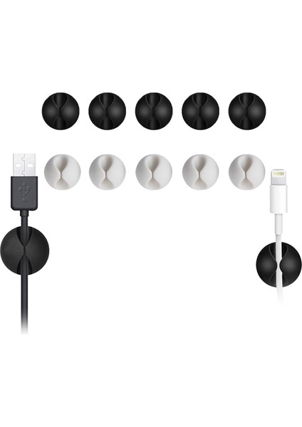 Kablo Düzenleyici 10'lu Yapışkanlı Klips Şarj Kulaklık Bilgisayar Kablosu Tutucu Sabitleme Aparatı K