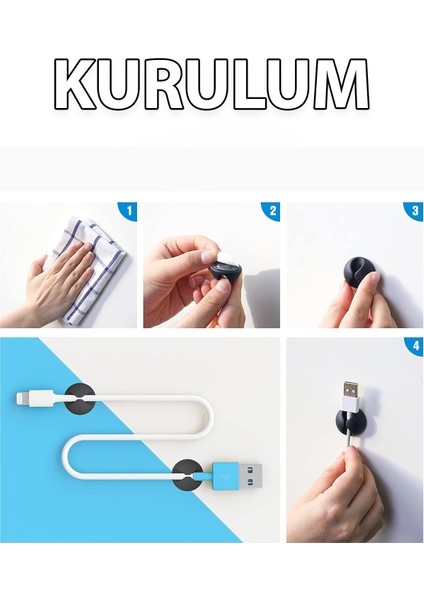 Kablo Düzenleyici 10'lu Yapışkanlı Klips Şarj Kulaklık Bilgisayar Kablosu Tutucu Sabitleme Aparatı K