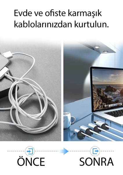 Kablo Düzenleyici 10'lu Yapışkanlı Klips Şarj Kulaklık Bilgisayar Kablosu Tutucu Sabitleme Aparatı K