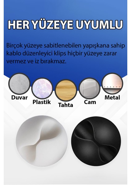 Kablo Düzenleyici 10'lu Yapışkanlı Klips Şarj Kulaklık Bilgisayar Kablosu Tutucu Sabitleme Aparatı K